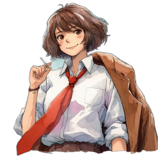 jacket, staff, face, weapon, anime, watercolor, pixel art, concept art transparent PNG cut-out
