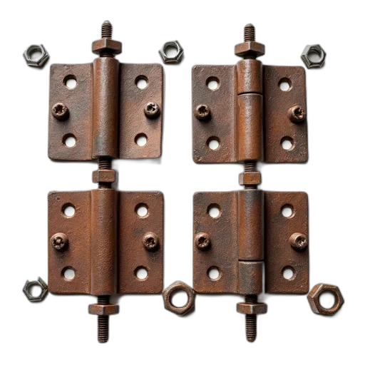 jewelry, furniture, earth tones, set, four, rusty, metal, hinges transparent PNG cut-out