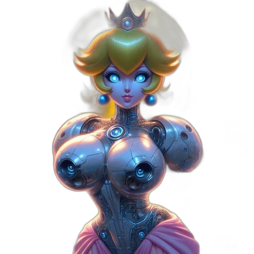 crown, jewelry, robot, dress, concept art, fantasy art, 3d render, pixel art transparent PNG cut-out
