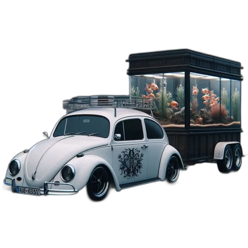 car, 3d render, concept art, photorealistic, vintage, built-in, fish, tank transparent PNG cut-out