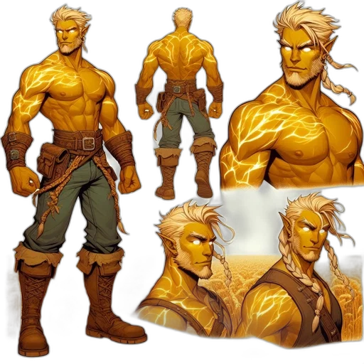 concept art, comic book art, fantasy art, 3d render, golden, earth tones, imposing, muscular transparent PNG cut-out