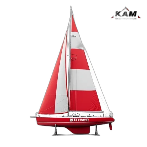 3d render, photorealistic, concept art, red, white, sailboat, name, bestevaer transparent PNG cut-out