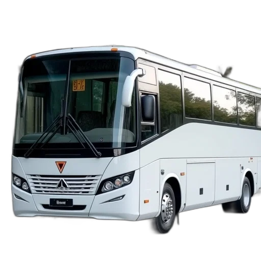 3d render, photorealistic, white, passenger, bus, parked, side, road transparent PNG cut-out