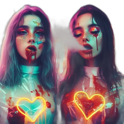 dress, cyberpunk, concept art, fantasy art, comic book art, neon lights, neon, colorful transparent PNG cut-out