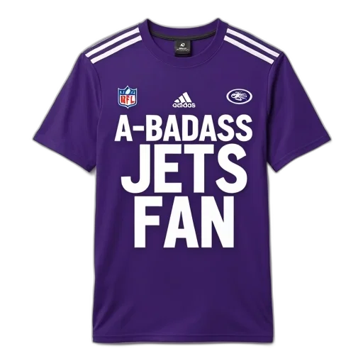purple, t-shirt, text, a-badass, jets, fan, white, featuring transparent PNG cut-out
