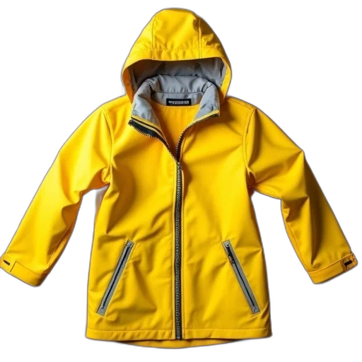 jacket, yellow, raincoat, hood, laid, out, wooden, floor transparent PNG cut-out