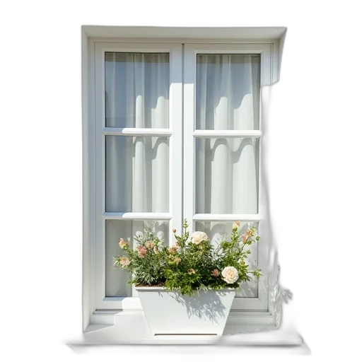 furniture, flower, dress, 3d render, photorealistic, white, wooden, window transparent PNG cut-out
