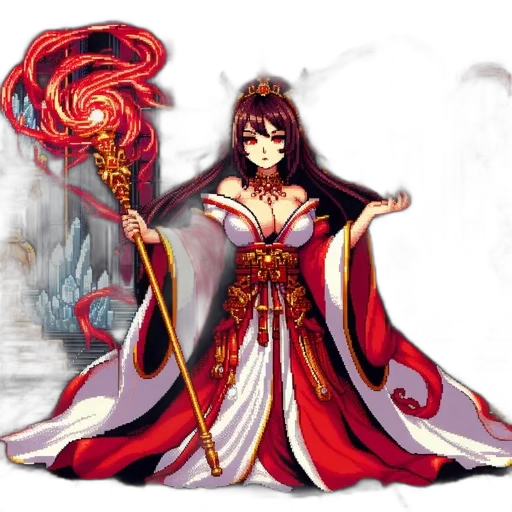 staff, dragon, dress, fantasy art, concept art, anime, pixel art, fire transparent PNG cut-out