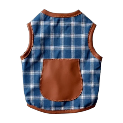 jacket, dress, blue, white, checkered, dog, vest, brown transparent PNG cut-out