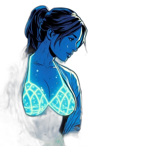 jewelry, dress, concept art, comic book art, fantasy art, cyberpunk, neon lights, underwater transparent PNG cut-out