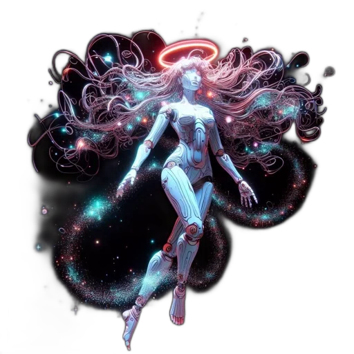 concept art, comic book art, fantasy art, watercolor, outer space, blue, metallic, humanoid transparent PNG cut-out