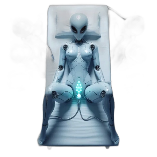 robot, concept art, 3d render, fantasy art, cyberpunk, outer space, blue, unusual transparent PNG cut-out