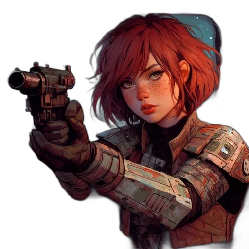 weapon, jacket, concept art, comic book art, pixel art, cyberpunk, inside, vehicle transparent PNG cut-out