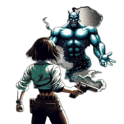 comic book art, concept art, underwater, outer space, blue, pixel-art, scene, features transparent PNG cut-out