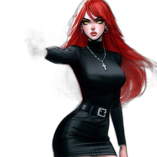 dress, comic book art, fantasy art, concept art, cartoon, fire, red, dark transparent PNG cut-out