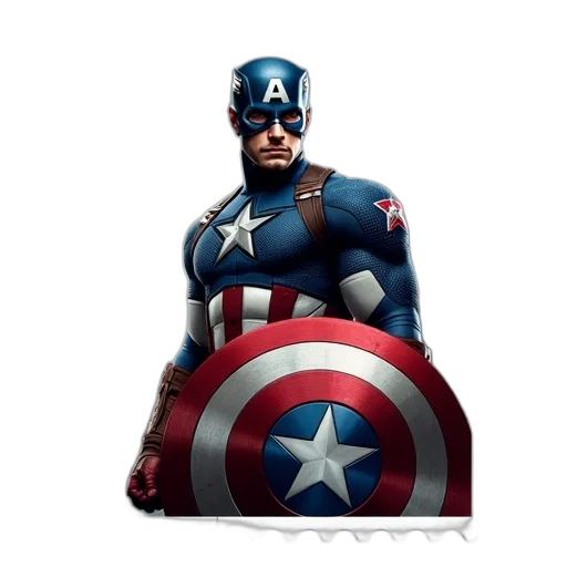 comic book art, concept art, 3d render, postage, stamp, featuring, captain, america transparent PNG cut-out