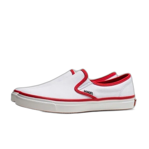 shoes, pair, white, red, canvas, slip-on, tongue, sole transparent PNG cut-out