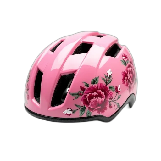 hat, 3d render, photorealistic, pink, bicycle, helmet, floral, pattern transparent PNG cut-out