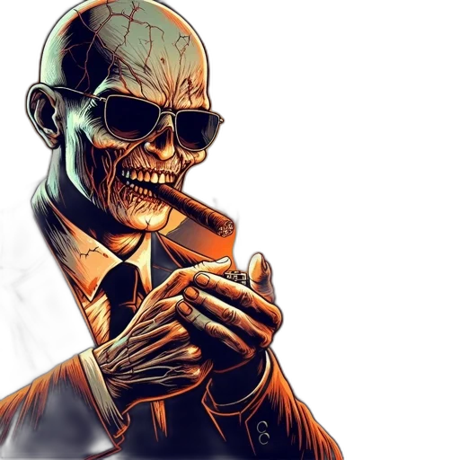 face, comic book art, concept art, cyberpunk, cartoon, anthropomorphic, skeleton, smokes transparent PNG cut-out