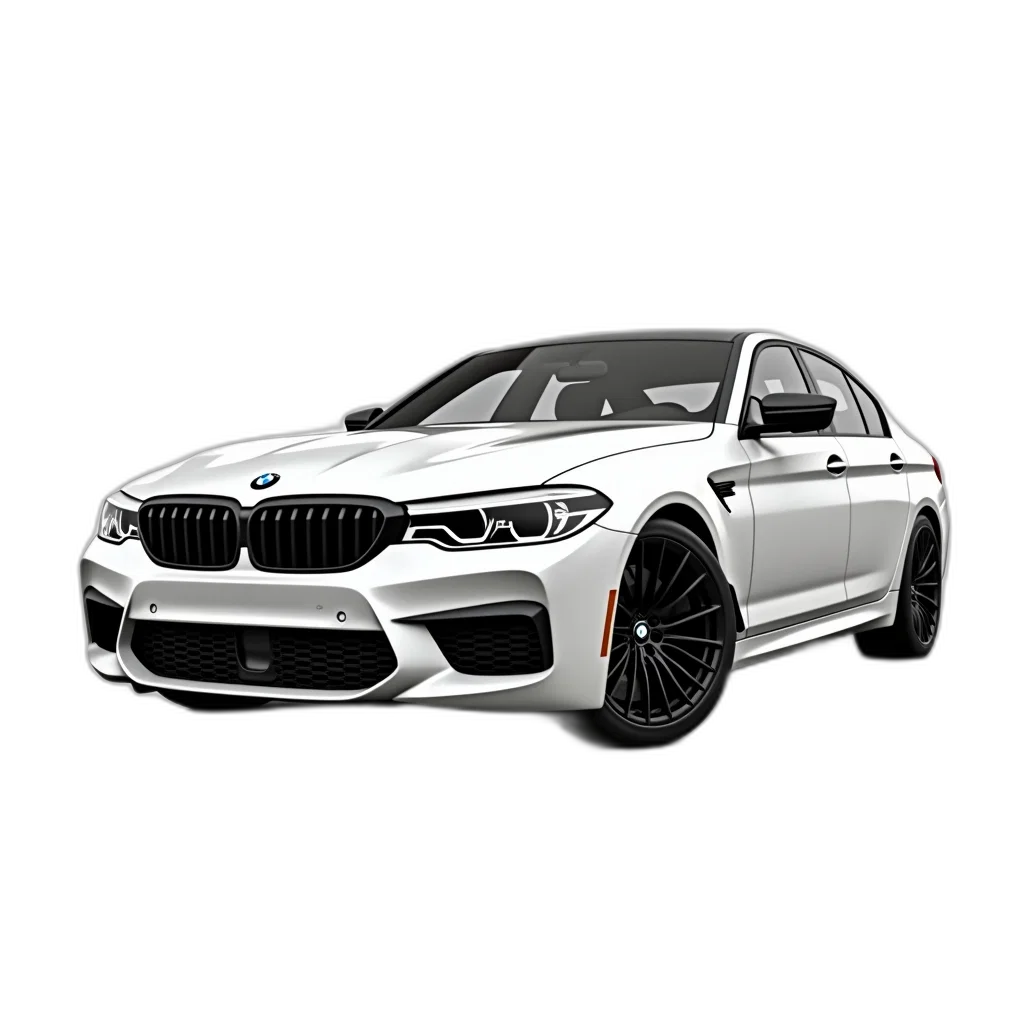 car, 3d render, photorealistic, white, bmw, sedan, black, front transparent PNG cut-out