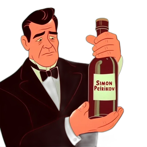 bottle, staff, cartoon, concept art, adult, male, figure, formally transparent PNG cut-out