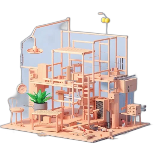 furniture, building, 3d render, concept art, pixel art, vaporwave, artistic, installation transparent PNG cut-out
