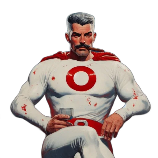 staff, comic book art, concept art, pixel art, fantasy art, red, muscular, hero transparent PNG cut-out