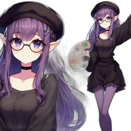 hat, dress, staff, anime, concept art, fantasy art, pixel art, dark transparent PNG cut-out