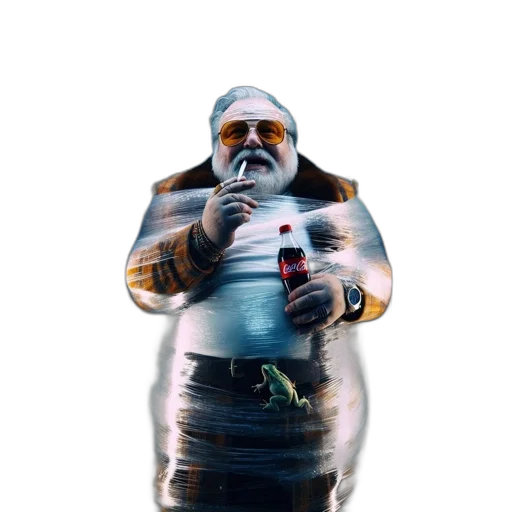 bottle, mask, jacket, robot, concept art, 3d render, cyberpunk, photorealistic transparent PNG cut-out
