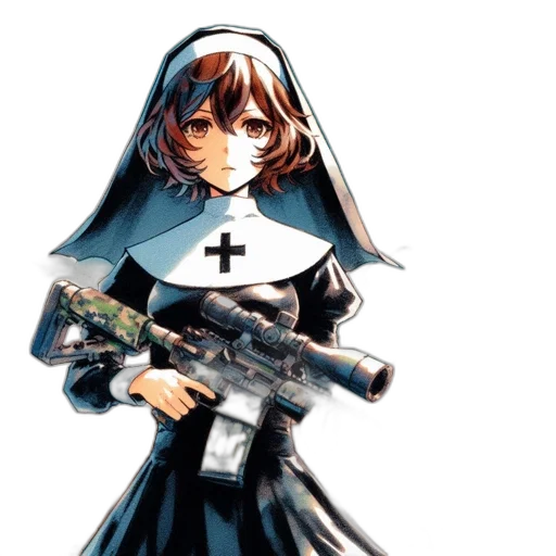 weapon, pixel art, concept art, anime, comic book art, nun, dressed, habit transparent PNG cut-out