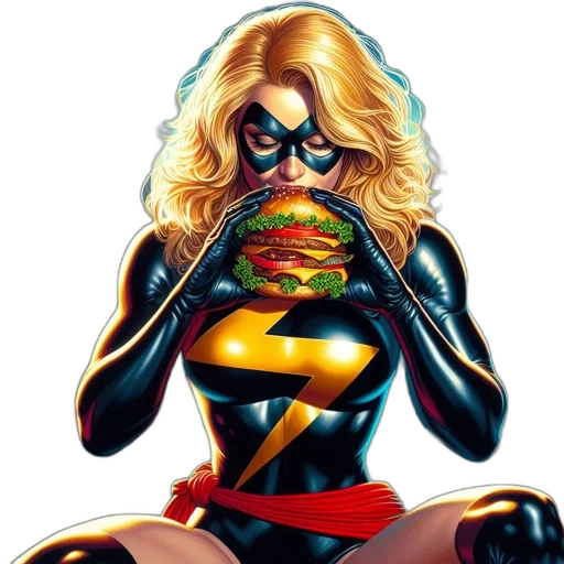 food, comic book art, concept art, neon lights, female, superhero, black, suit transparent PNG cut-out