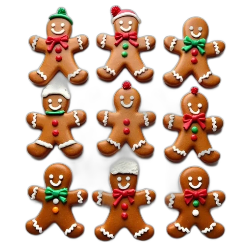 collection, gingerbread, men, christmas-themed, cookies, arranged, white, surface transparent PNG cut-out