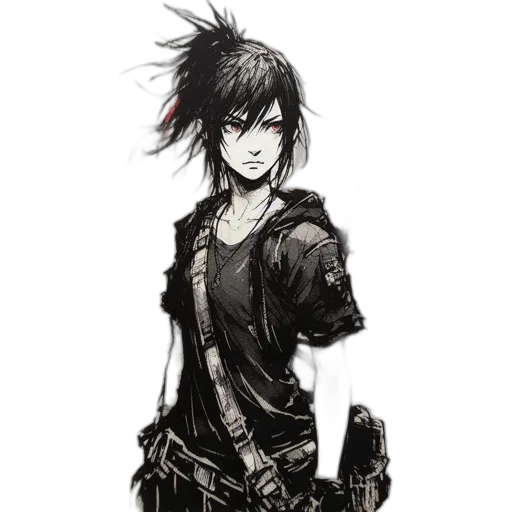 weapon, staff, jacket, concept art, fantasy art, comic book art, cyberpunk, dark transparent PNG cut-out