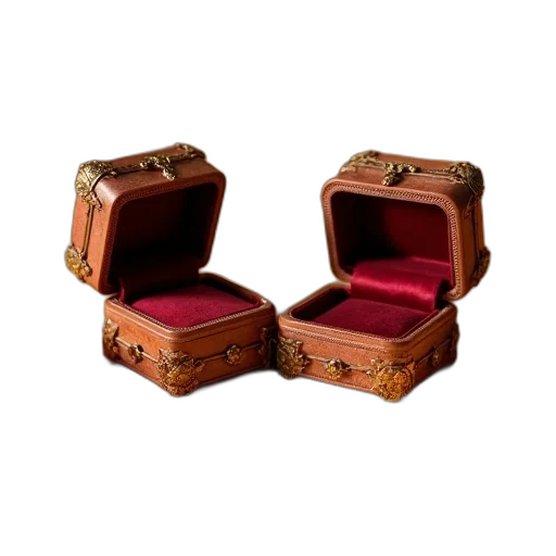 furniture, jewelry, crown, shoes, two, caskets, satin, golden transparent PNG cut-out