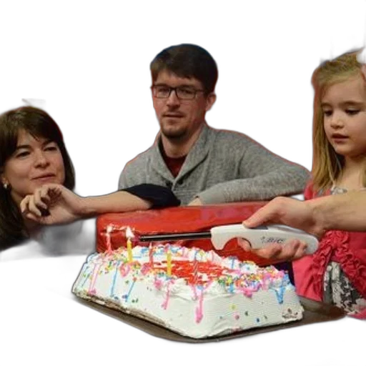 family, celebrates, birthday, colorful, cake, candles, being, lit transparent PNG cut-out