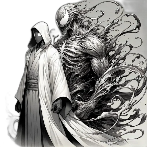 creature, mask, concept art, comic book art, fantasy art, photorealistic, fog, outer space transparent PNG cut-out