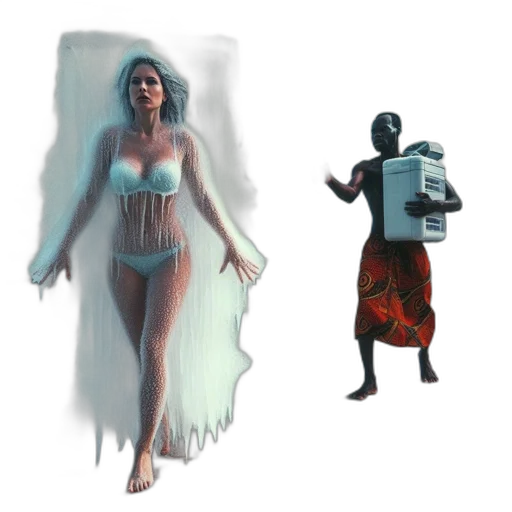 dress, robot, concept art, fantasy art, comic book art, pixel art, underwater, night transparent PNG cut-out