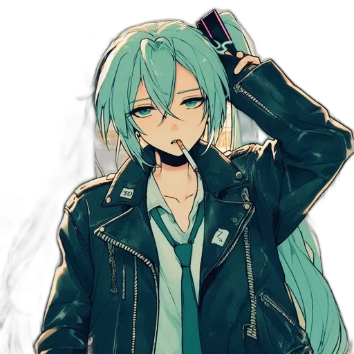 jacket, staff, weapon, mask, anime, vaporwave, cyberpunk, cartoon transparent PNG cut-out