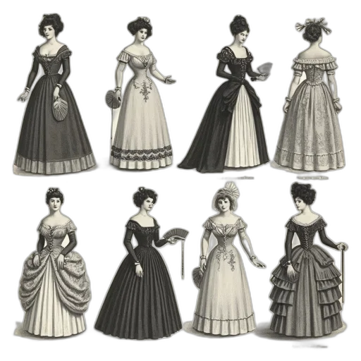 dress, concept art, fantasy art, 3d render, cartoon, monochrome, dark, collection transparent PNG cut-out