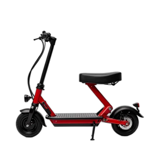 3d render, red, black, electric, scooter, seat, handlebars, displayed transparent PNG cut-out