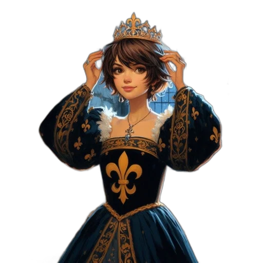 crown, dress, jewelry, fantasy art, concept art, 3d render, pixel art, dimly transparent PNG cut-out