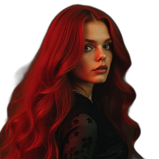 hair, face, photorealistic, fantasy art, comic book art, concept art, red, movie transparent PNG cut-out