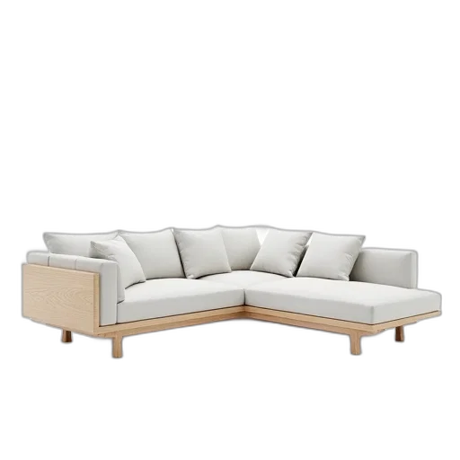 furniture, 3d render, earth tones, modern, white, sectional, sofa, wooden transparent PNG cut-out
