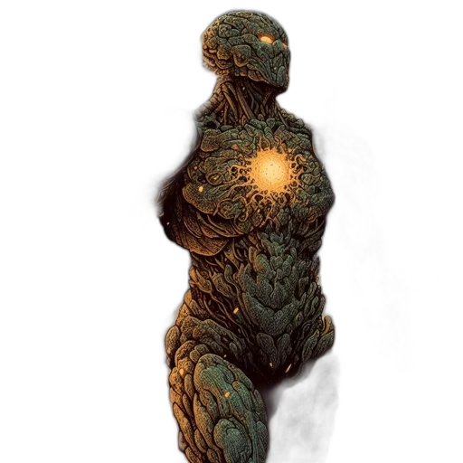 creature, dress, robot, tree, concept art, fantasy art, 3d render, comic book art transparent PNG cut-out