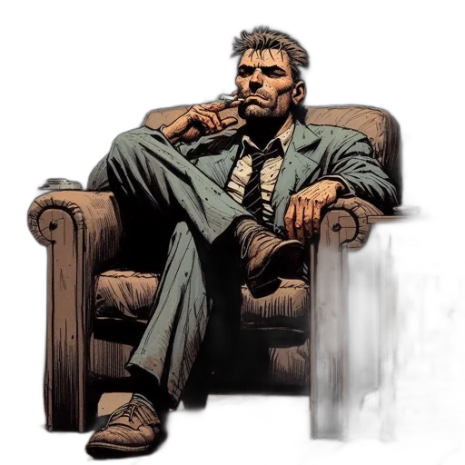 jacket, furniture, face, comic book art, concept art, pixel art, cyberpunk, confident transparent PNG cut-out