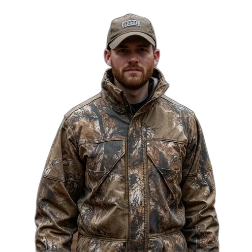 jacket, hat, earth tones, men, insulated, coverall, realtree, timber transparent PNG cut-out