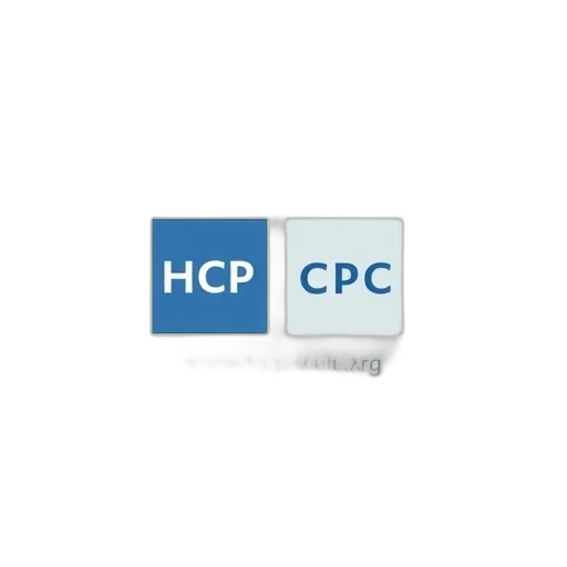 image, features, stylized, logo, text, hcp, blue, square transparent PNG cut-out