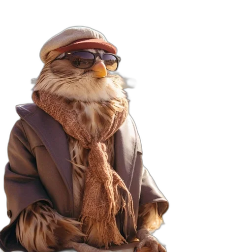 jacket, animal, staff, concept art, 3d render, fantasy art, photorealistic, bird transparent PNG cut-out