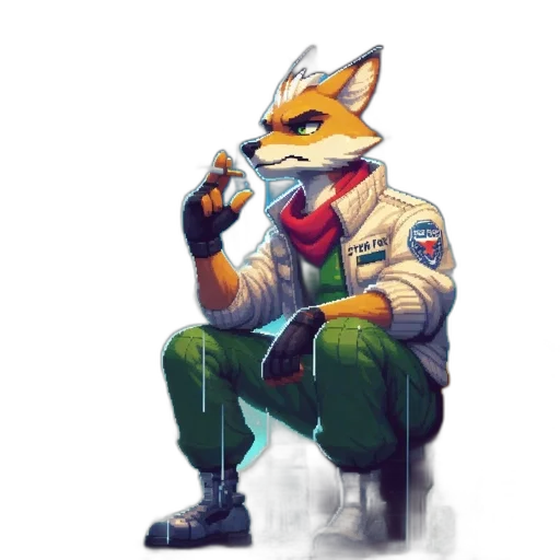 jacket, staff, animal, mask, concept art, pixel art, cyberpunk, fantasy art transparent PNG cut-out