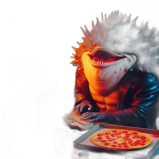 food, creature, jacket, animal, concept art, cyberpunk, 3d render, comic book art transparent PNG cut-out